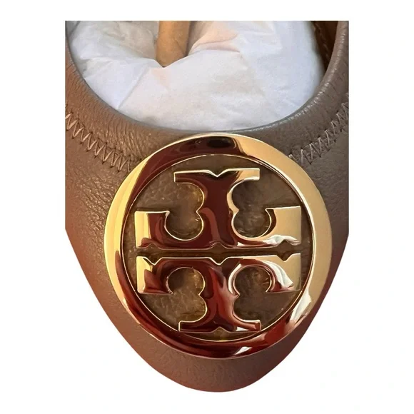 Tory Burch NIB French Gray & Gold Benton 2 Travel Ballet in leather in size 9.5 - Picture 12 of 12